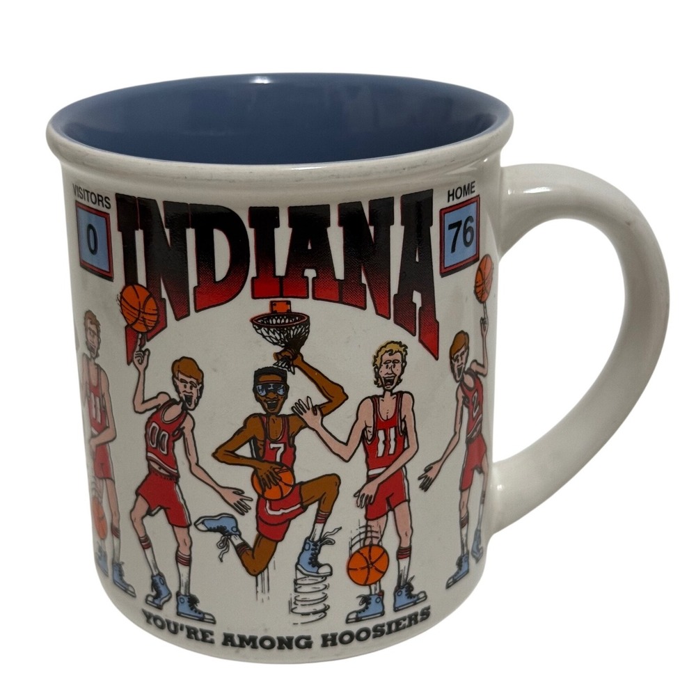 Vintage Indiana Basketball Coffee Mug You're Among Hoosiers Blue White Ceramic